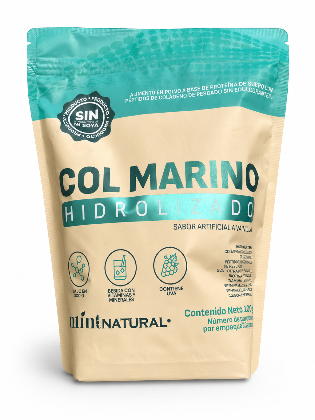 Colágeno Marino Hidrolizado Mint Natural sabor vainilla 100 g