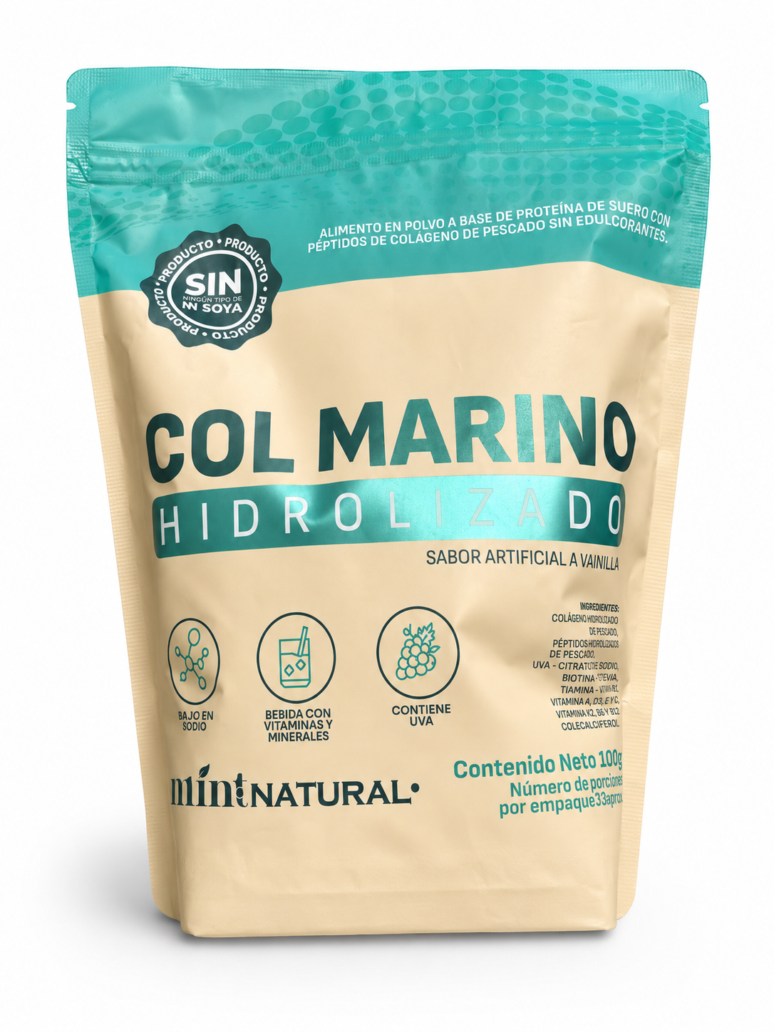 Colágeno Marino Hidrolizado Mint Natural sabor vainilla 100 g