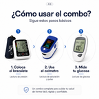 Combo Glucómetro + Tensiómetro digital con altavoz + Oxímetro de pulso