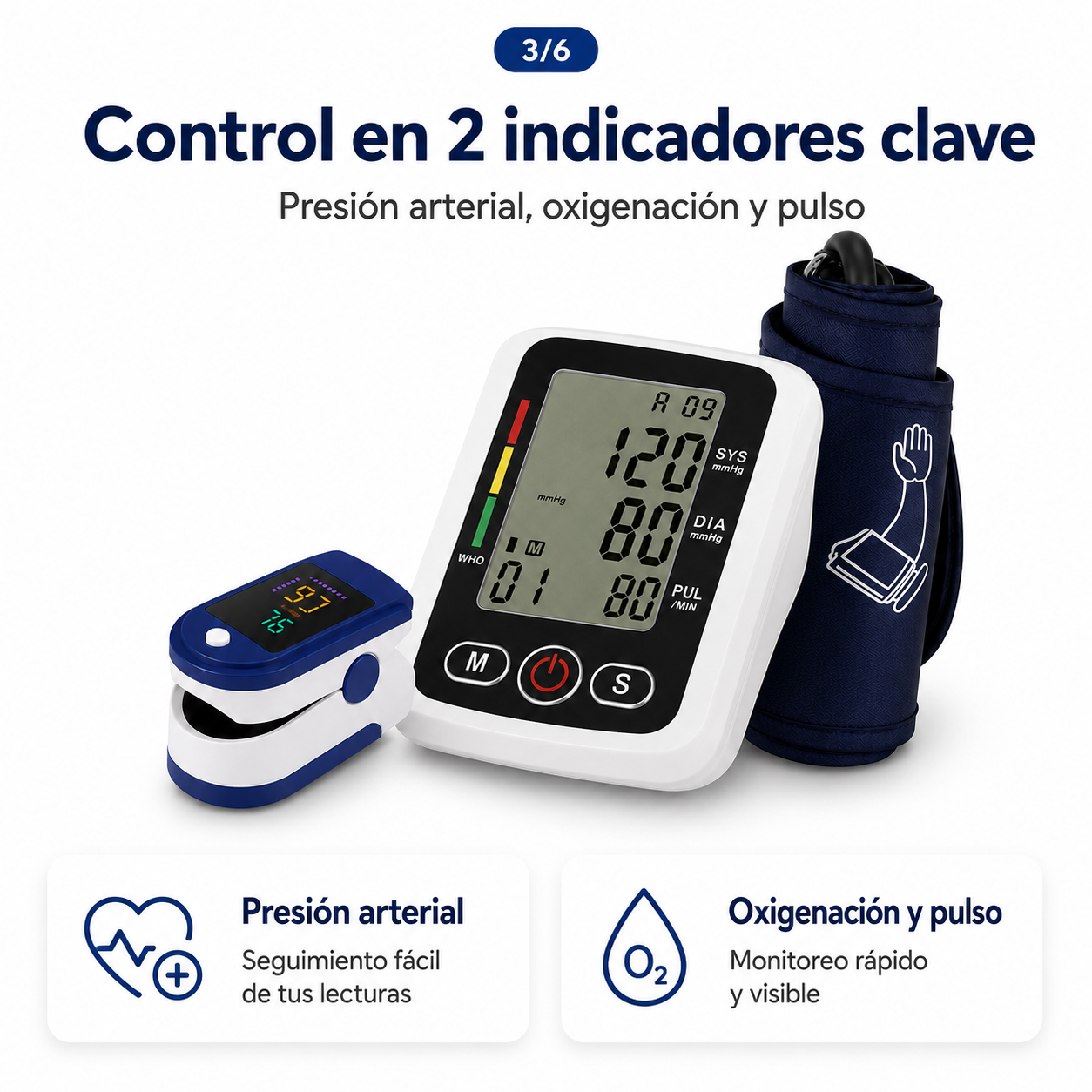 Tensiómetro digital con altavoz + Oxímetro de pulso