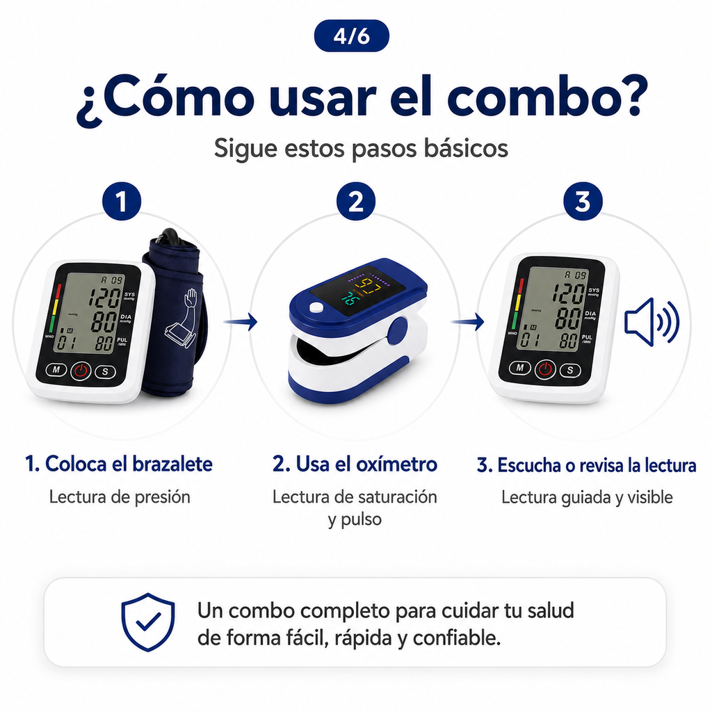 Tensiómetro digital con altavoz + Oxímetro de pulso