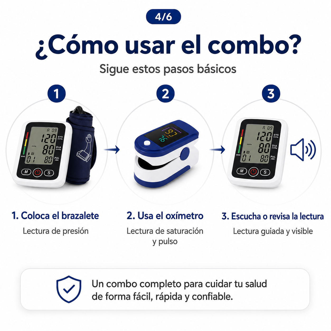 Tensiómetro digital con altavoz + Oxímetro de pulso