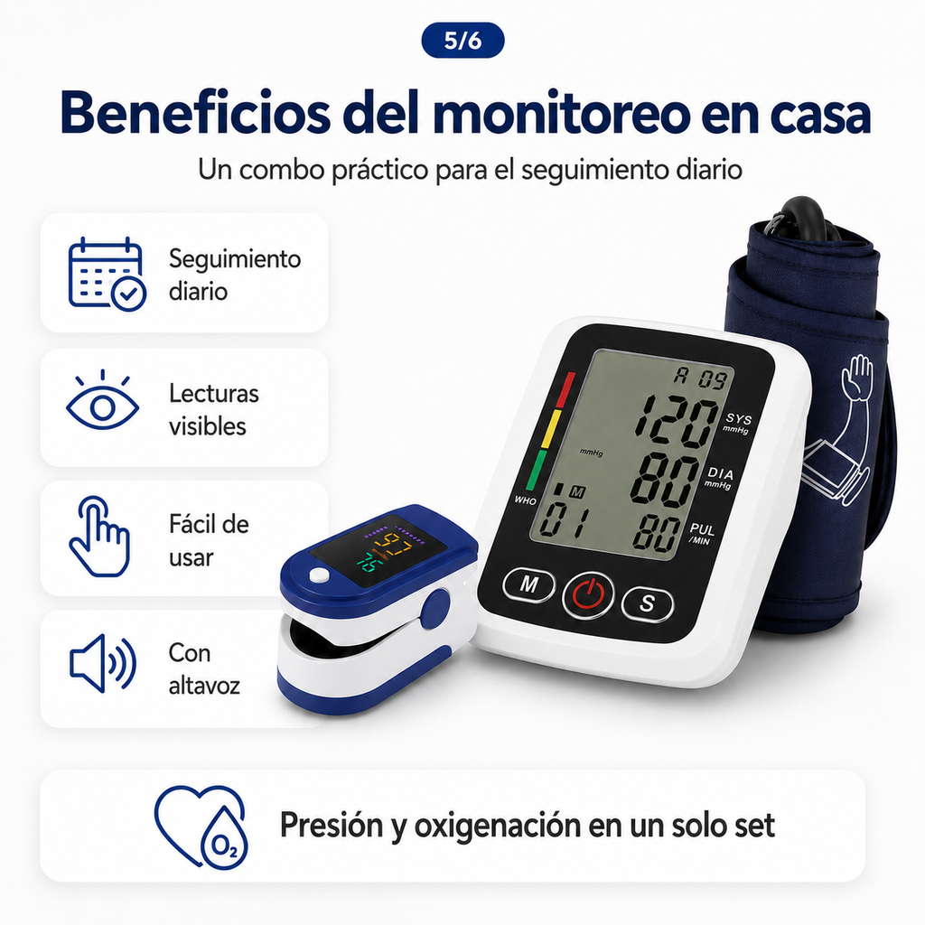 Tensiómetro digital con altavoz + Oxímetro de pulso