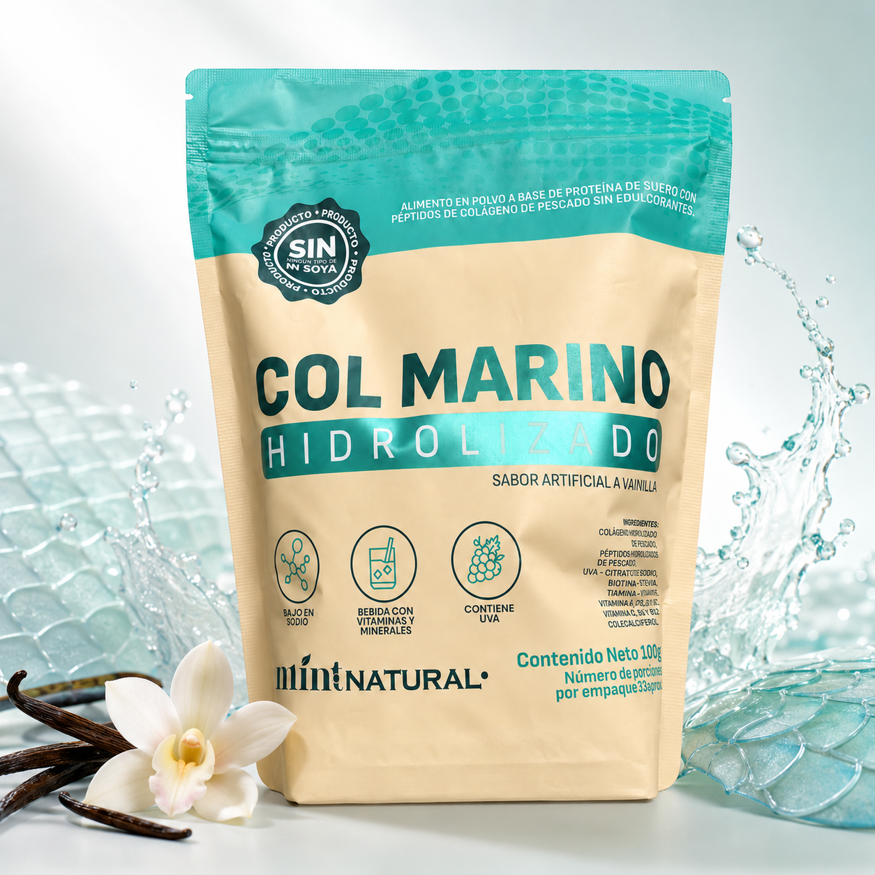Colágeno Marino Hidrolizado Mint Natural sabor vainilla 100 g