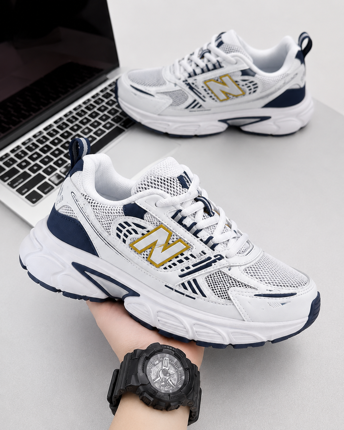 Tenis New Balance 530 Blanco Azul Dorado Para Hombre