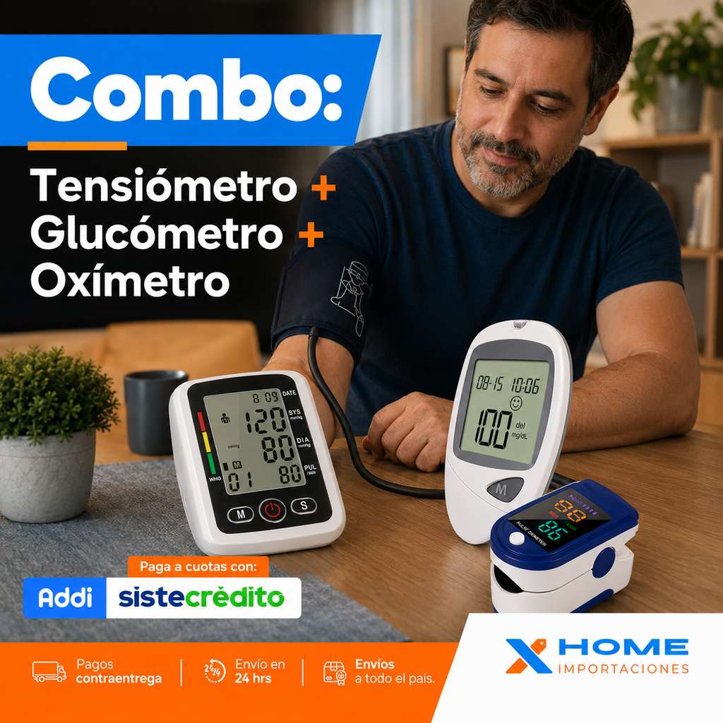 Combo Glucómetro + Tensiómetro digital con altavoz + Oxímetro de pulso