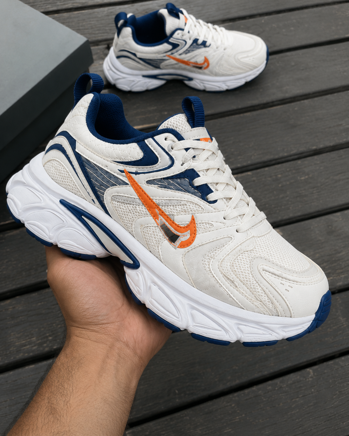 Tenis Nike Initiator Beige Azul Naranja Para Hombre